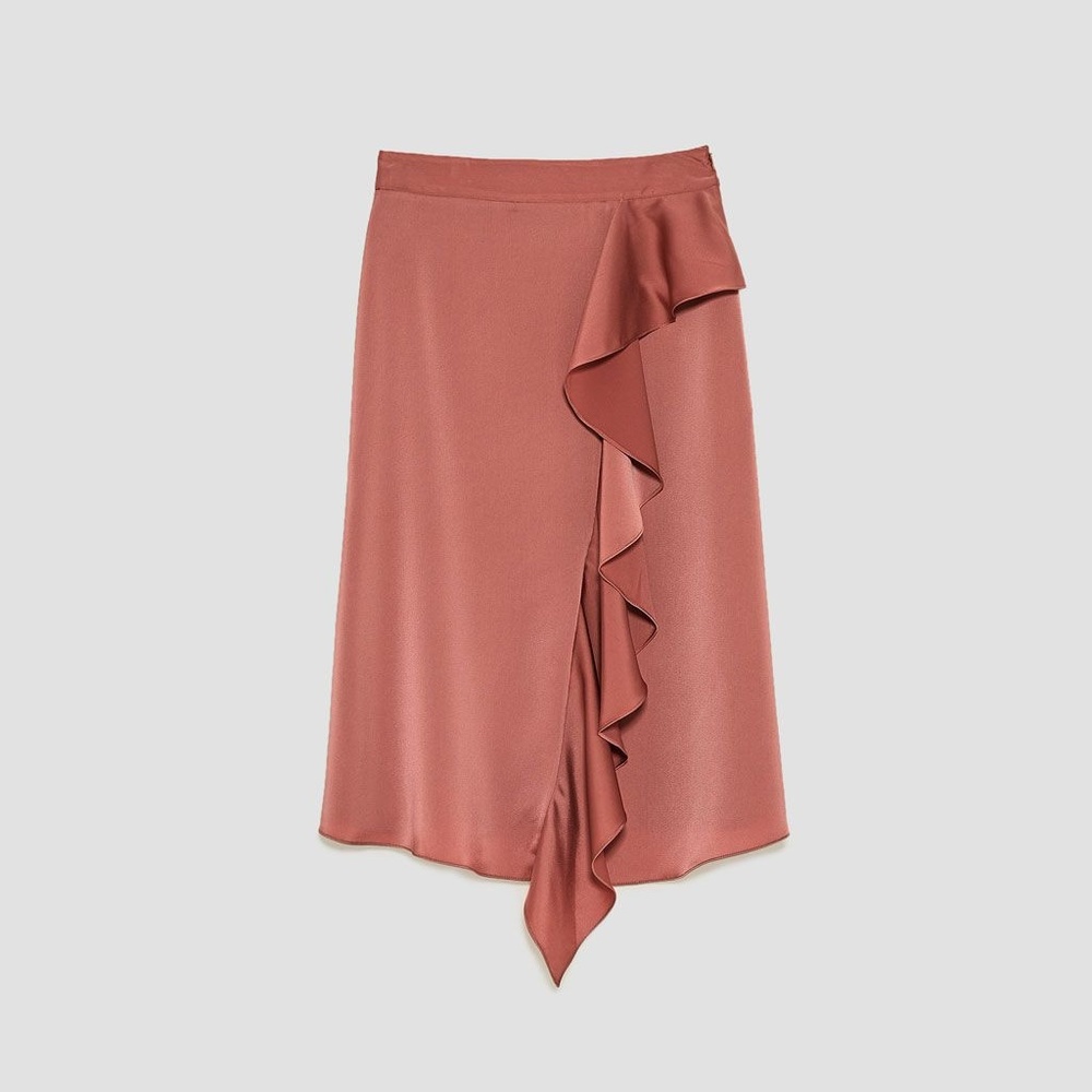zara RUFFLED SATEEN SKIRT